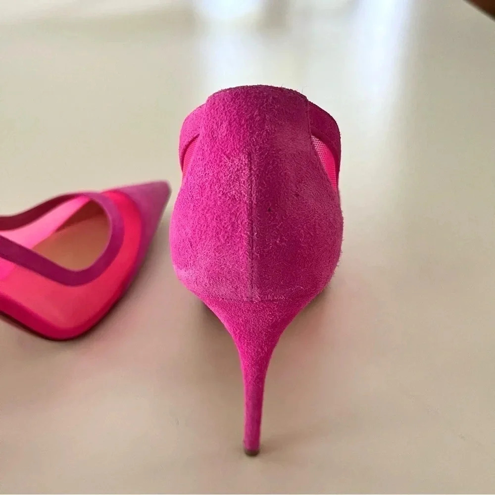 Christian Louboutin Galaviti 100 pink mesh suede heels 38.5 - Picture 6 of 14